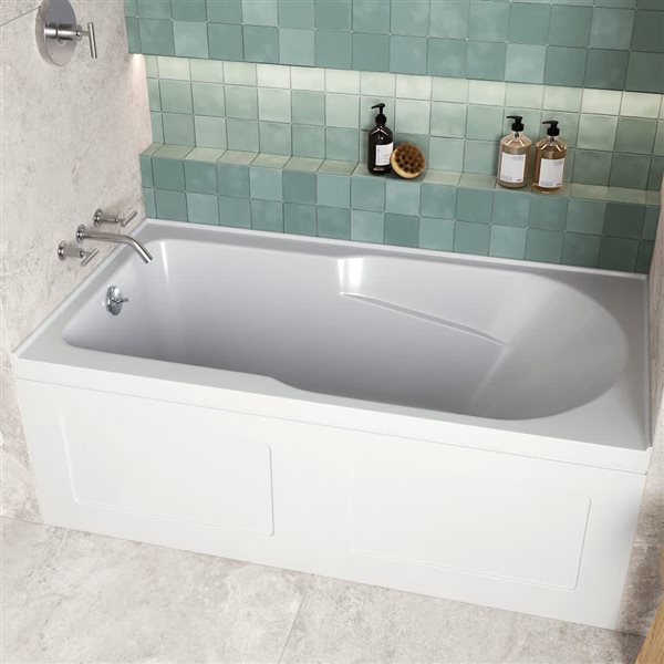 Streamline 60 x 32-in Acrylic Left-Hand Drain Alcove Bathtub in Glossy White with Polished Chrome External Drain