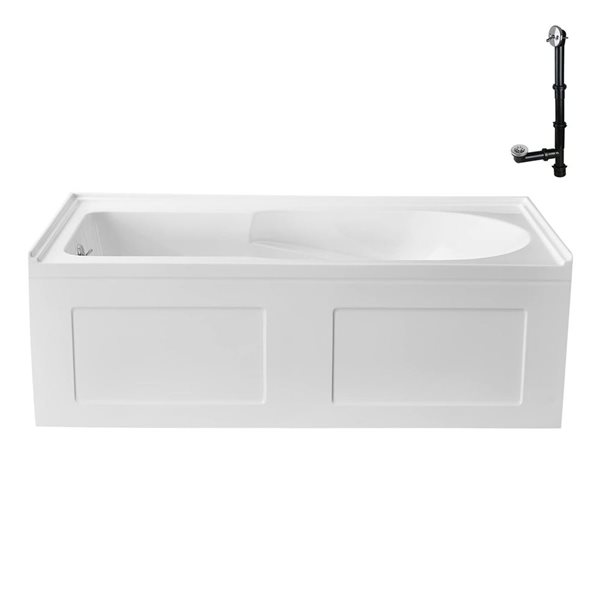 Streamline 60 x 32-in Acrylic Left-Hand Drain Alcove Bathtub in Glossy White with Polished Chrome External Drain
