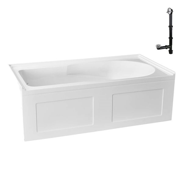 Streamline 60 x 32-in Acrylic Left-Hand Drain Alcove Bathtub in Glossy White with Polished Chrome External Drain