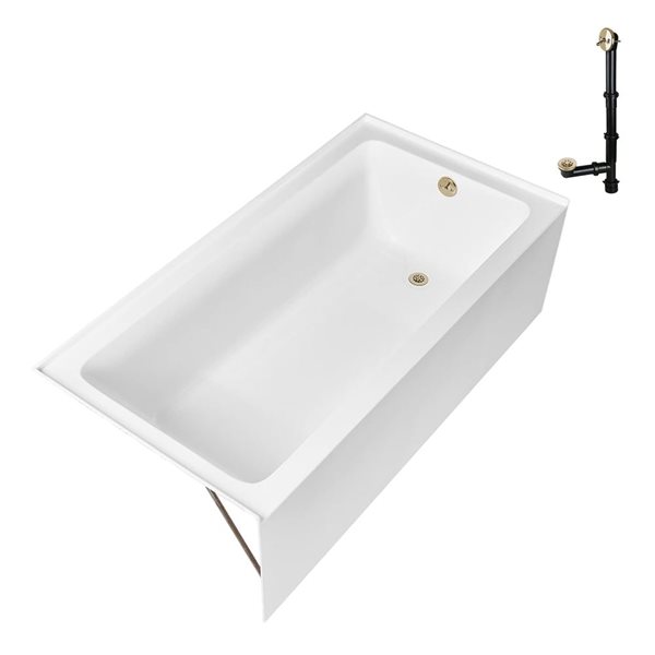 Streamline 66 x 32-in Acrylic Right-Hand Drain Alcove Bathtub Glossy White with Polished Brass External Drain