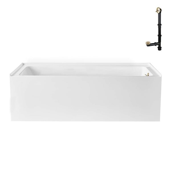 Streamline 66 x 32-in Acrylic Right-Hand Drain Alcove Bathtub Glossy White with Polished Brass External Drain