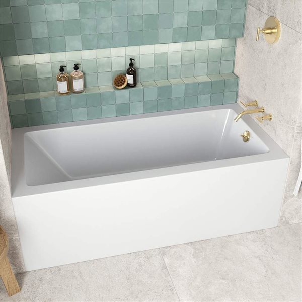 Streamline 66 x 32-in Acrylic Right-Hand Drain Alcove Bathtub Glossy White with Polished Brass External Drain