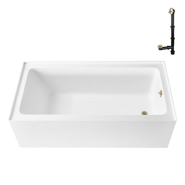 Streamline 66 x 32-in Acrylic Right-Hand Drain Alcove Bathtub Glossy White with Polished Brass External Drain