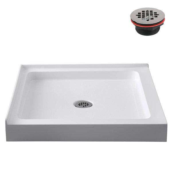 Streamline 36 x 36-in Corner Acrylic Shower Base in Glossy White With Center Drain