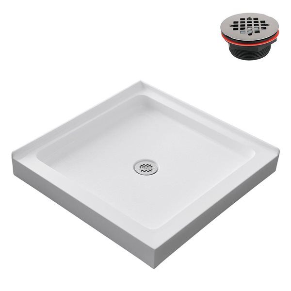 Streamline 36 x 36-in Corner Acrylic Shower Base in Glossy White With Center Drain