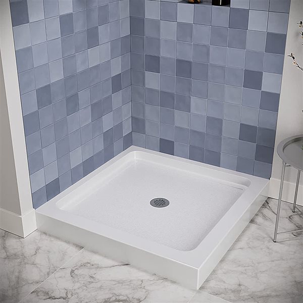 Streamline 36 x 36-in Corner Acrylic Shower Base in Glossy White With Center Drain