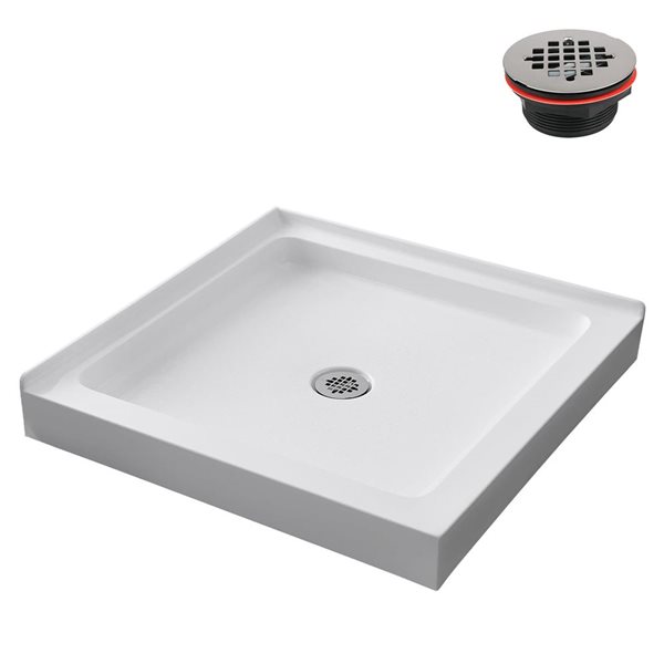 Streamline 36 x 36-in Corner Acrylic Shower Base in Glossy White With Center Drain