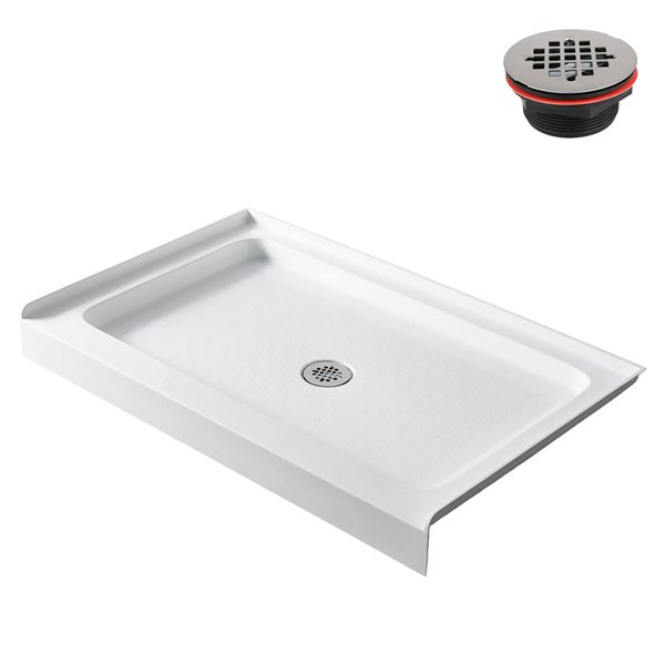 Streamline 48 x 32-in Alcove Acrylic Shower Base in Glossy White With Center Drain