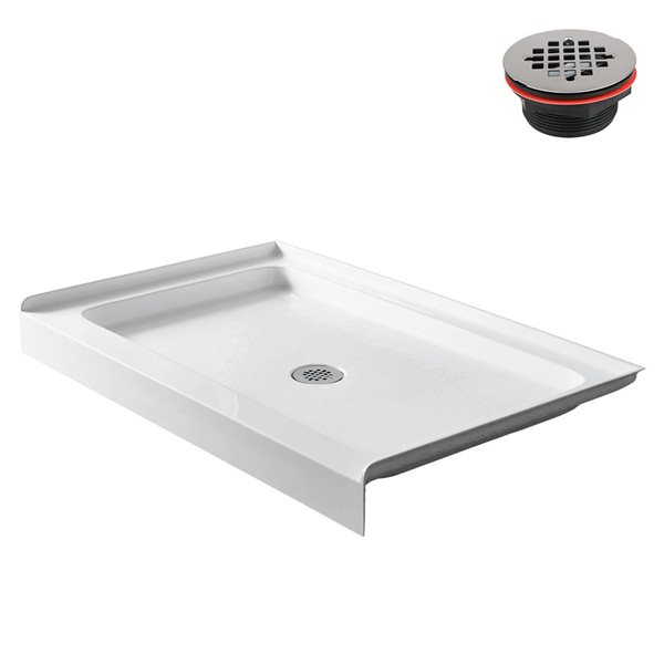 Streamline 48 x 32-in Alcove Acrylic Shower Base in Glossy White With Center Drain