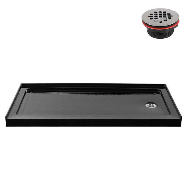 Streamline 60 x 32-in Alcove Acrylic Shower Base in Glossy Black With Right Drain