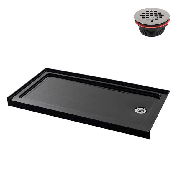 Streamline 60 x 32-in Alcove Acrylic Shower Base in Glossy Black With Right Drain