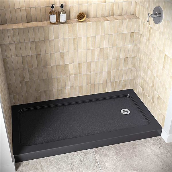 Streamline 60 x 32-in Alcove Acrylic Shower Base in Glossy Black With Right Drain