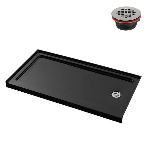 Streamline 60 x 32-in Alcove Acrylic Shower Base in Glossy Black With Right Drain