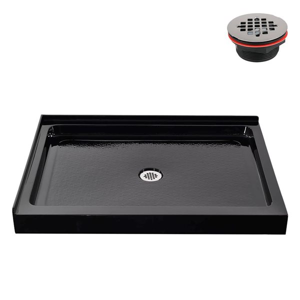 Streamline 48 x 36-in Corner Acrylic Shower Base in Glossy Black With Center Drain