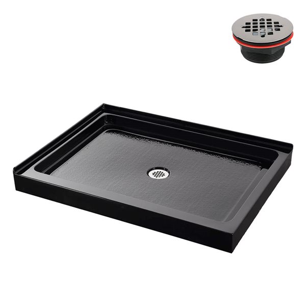 Streamline 48 x 36-in Corner Acrylic Shower Base in Glossy Black With Center Drain