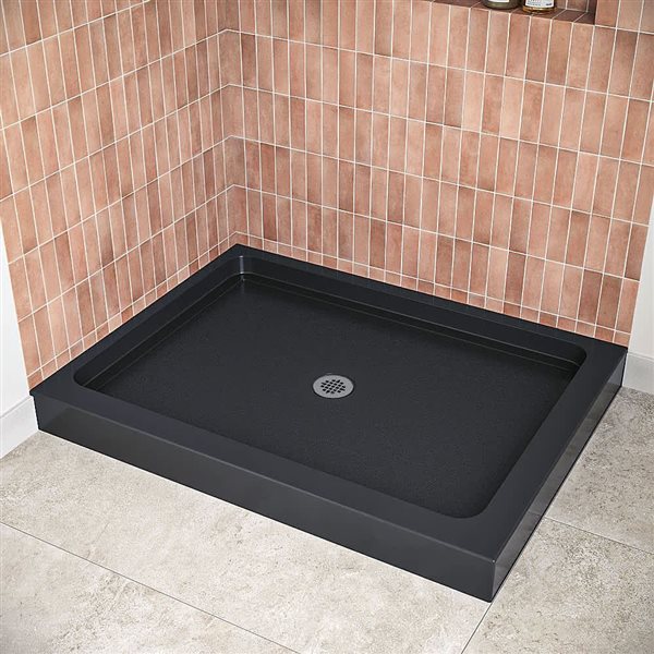 Streamline 48 x 36-in Corner Acrylic Shower Base in Glossy Black With Center Drain