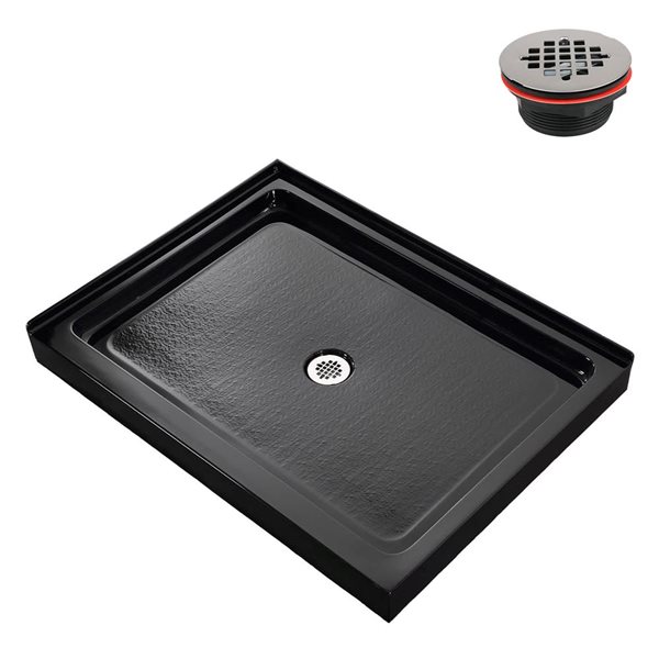 Streamline 48 x 36-in Corner Acrylic Shower Base in Glossy Black With Center Drain