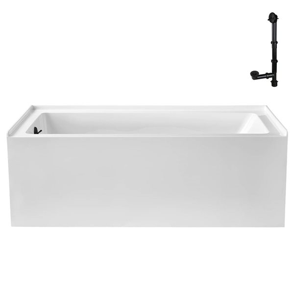 Streamline 60 x 30-in Acrylic Left-Hand Drain Alcove Bathtub in Glossy White with Matte Black External Drain