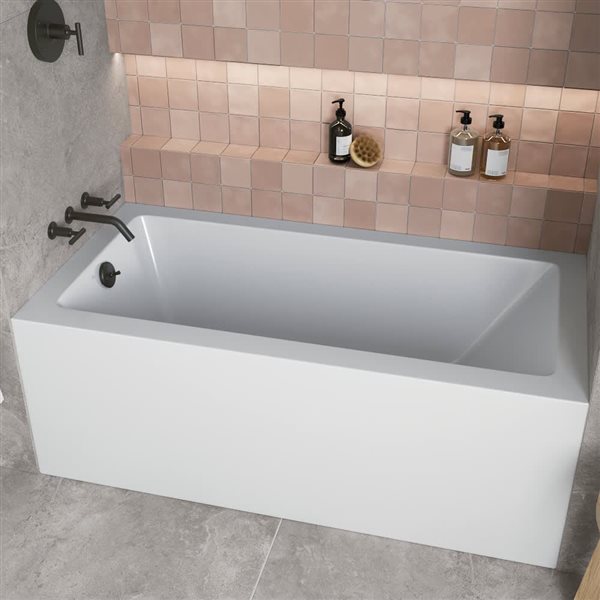 Streamline 60 x 30-in Acrylic Left-Hand Drain Alcove Bathtub in Glossy White with Matte Black External Drain