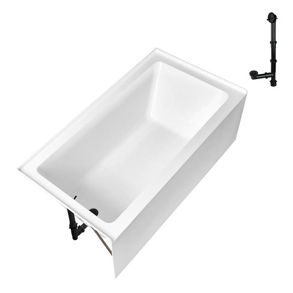 Streamline 60 x 30-in Acrylic Left-Hand Drain Alcove Bathtub in Glossy White with Matte Black External Drain