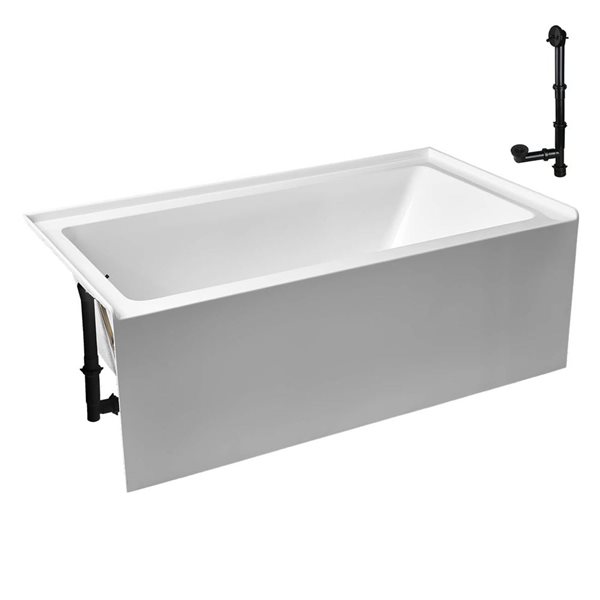 Streamline 60 x 30-in Acrylic Left-Hand Drain Alcove Bathtub in Glossy White with Matte Black External Drain
