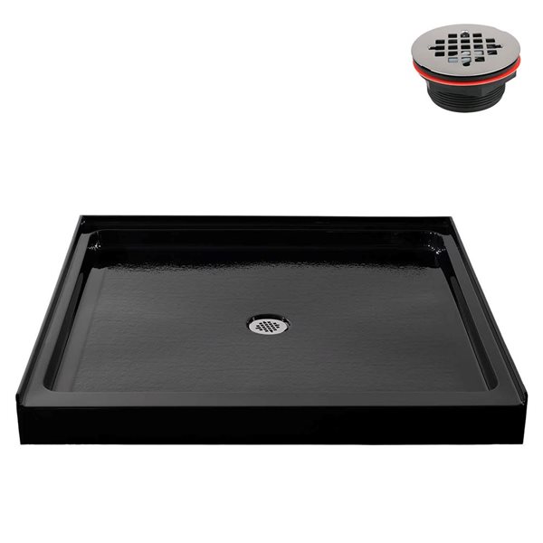 Streamline 48 x 48 Alcove Acrylic Shower Base in Glossy Black With Center Drain