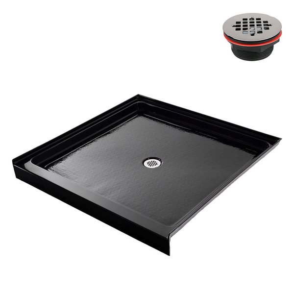 Streamline 48 x 48 Alcove Acrylic Shower Base in Glossy Black With Center Drain