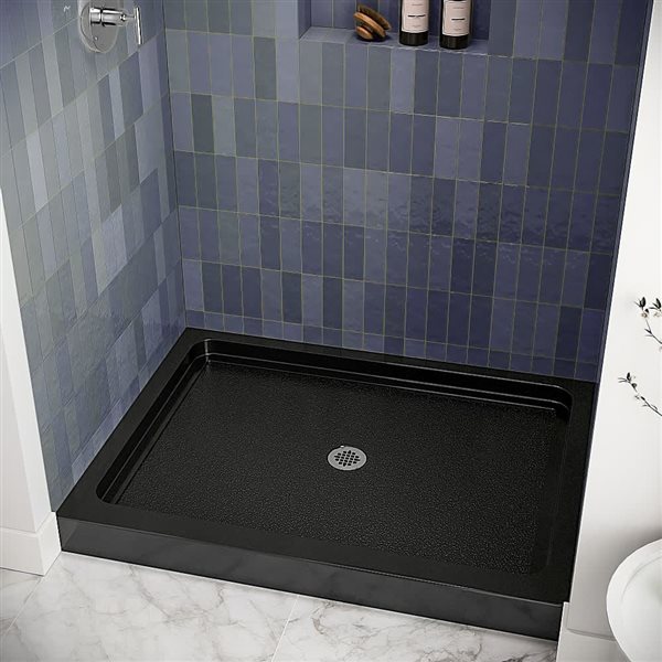 Streamline 48 x 48 Alcove Acrylic Shower Base in Glossy Black With Center Drain