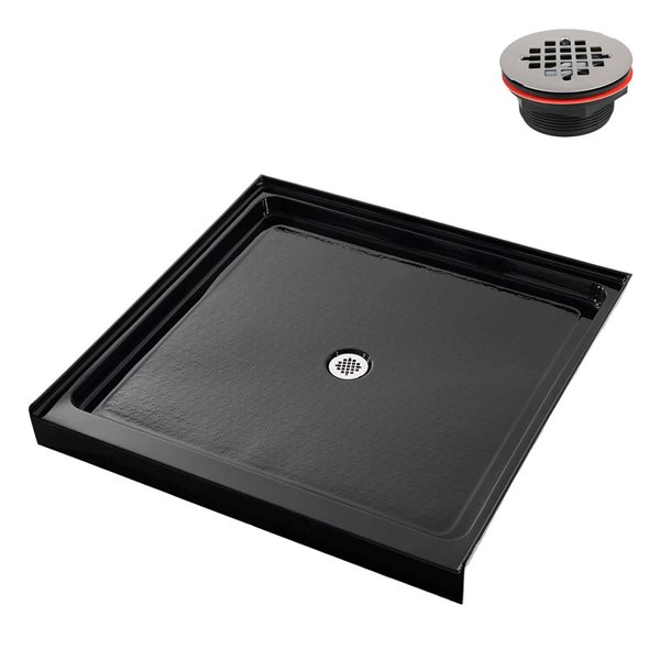 Streamline 48 x 48 Alcove Acrylic Shower Base in Glossy Black With Center Drain