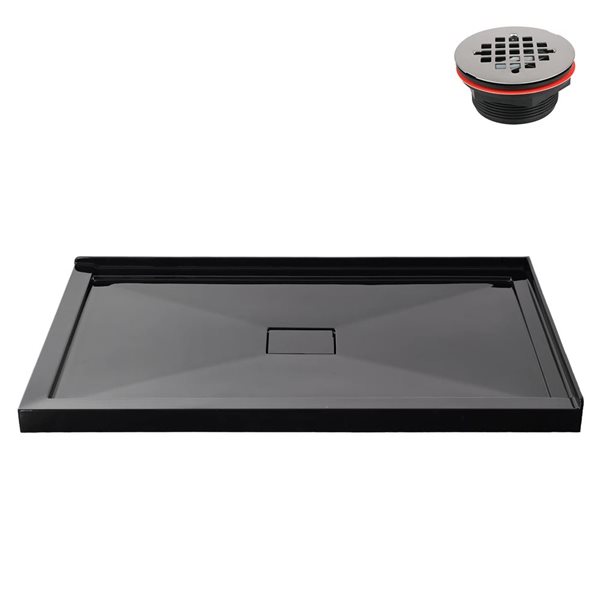 Streamline 60 x 36-in Corner Acrylic Shower Base in Glossy Black With Center Drain