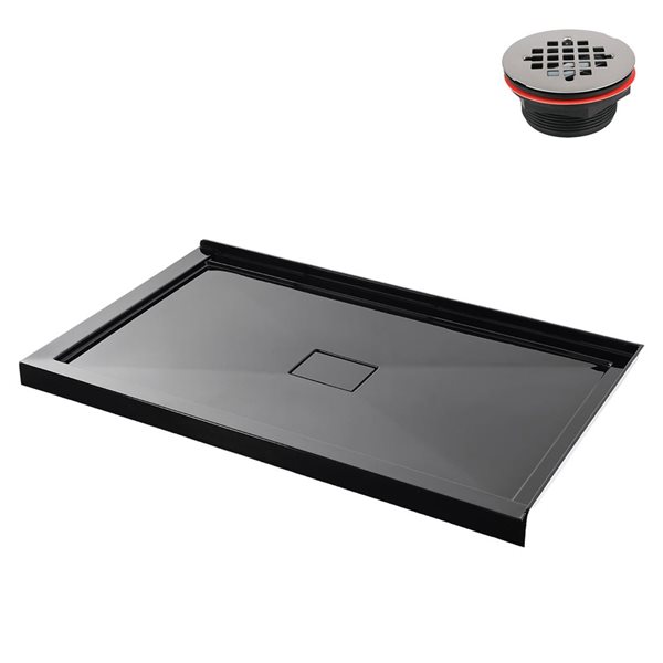 Streamline 60 x 36-in Corner Acrylic Shower Base in Glossy Black With Center Drain