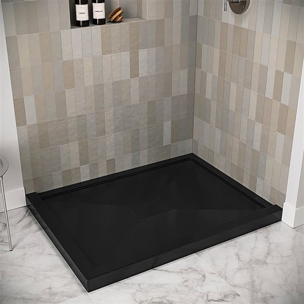 Streamline 60 x 36-in Corner Acrylic Shower Base in Glossy Black With Center Drain