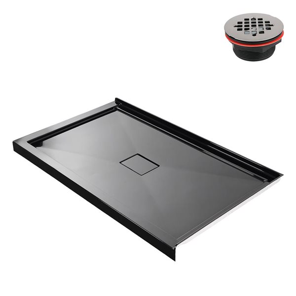 Streamline 60 x 36-in Corner Acrylic Shower Base in Glossy Black With Center Drain