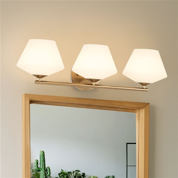 Hunter Celestial Valley 3-Light Bathroom Vanity Wall Sconce w/ White Glass - Alturas Gold