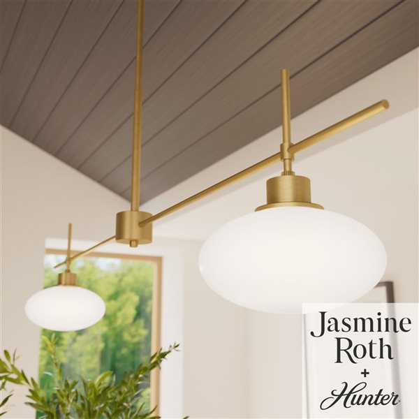 Hunter 2-Light Ceiling Light w/ White Glass - Luxe Gold