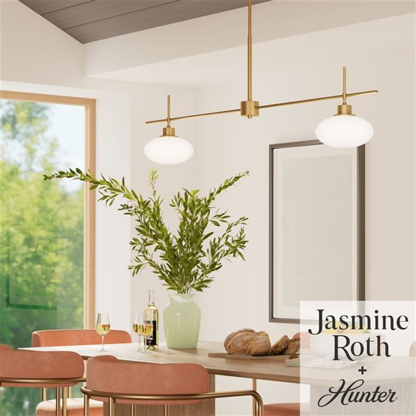 Hunter 2-Light Ceiling Light w/ White Glass - Luxe Gold