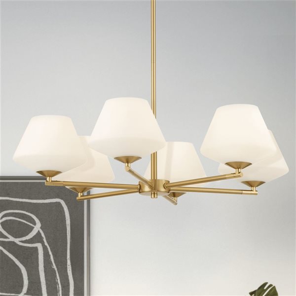 Hunter Celestial Valley 6-Light Ceiling Light w/ White Glass - Alturas Gold