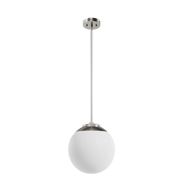 Hunter Hepburn 1-Light Pendant Light w/ White Glass - Brushed Nickel