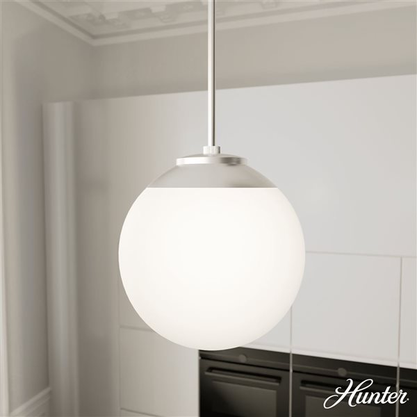 Hunter Hepburn 1-Light Pendant Light w/ White Glass - Brushed Nickel