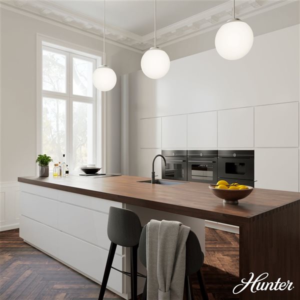 Hunter Hepburn 1-Light Pendant Light w/ White Glass - Brushed Nickel