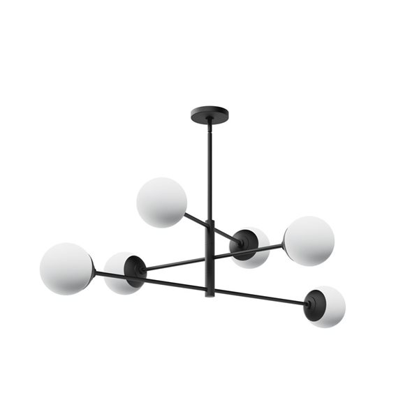 Hunter Hepburn 6-Light Ceiling Light w/ White Glass - Matte Black