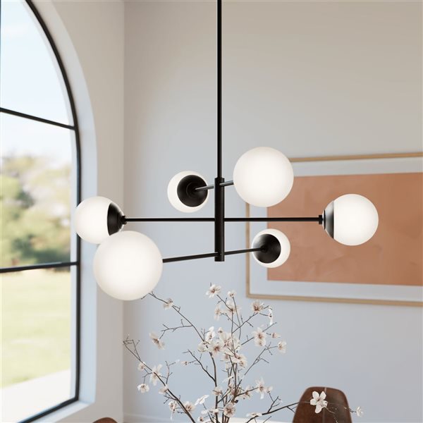 Hunter Hepburn 6-Light Ceiling Light w/ White Glass - Matte Black