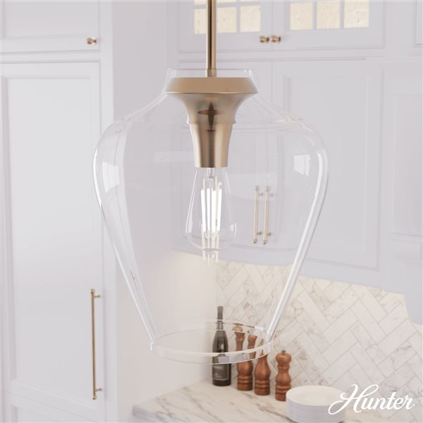Hunter Vidria 1-Light Pendant Light w/ Clear Glass - Alturas Gold