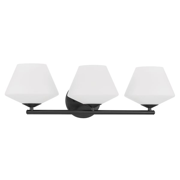 Hunter Celestial Valley 3-Light Bathroom Vanity Wall Sconce w/ White Glass - Matte Black
