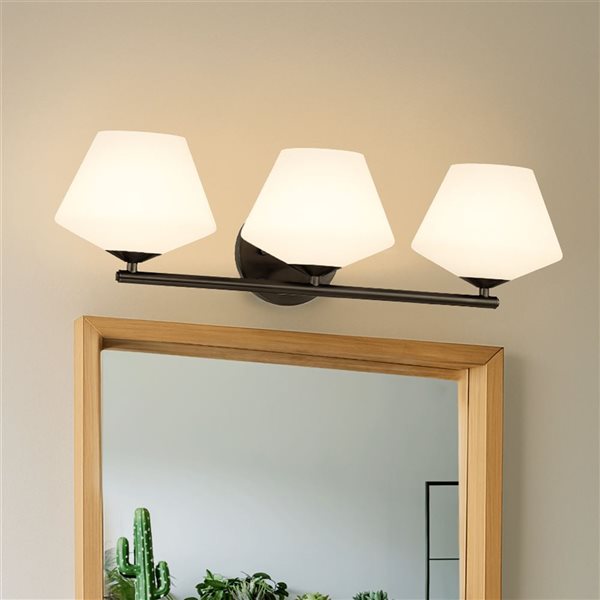 Hunter Celestial Valley 3-Light Bathroom Vanity Wall Sconce w/ White Glass - Matte Black