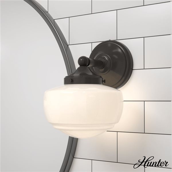 Hunter Saddle Creek 1-Light Wall Sconce w/ White Glass - Noble Bronze