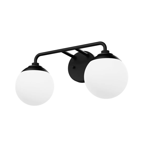 Hunter Hepburn 2-Light Bathroom Vanity Wall Light w/ White Glass - Matte Black
