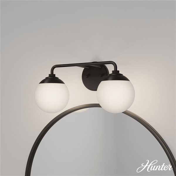 Hunter Hepburn 2-Light Bathroom Vanity Wall Light w/ White Glass - Matte Black