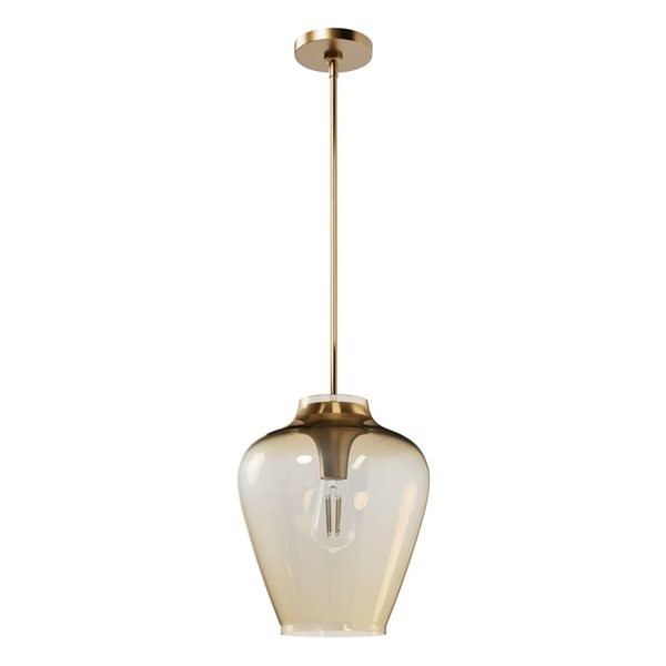 Hunter Vidria 1-Light Pendant Light w/ Amber Iridescent Glass - Alturas Gold