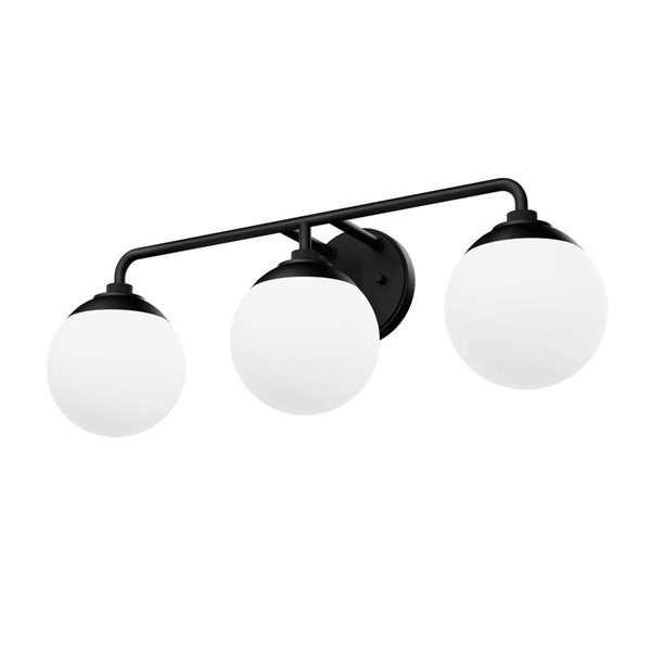Hunter Hepburn 3-Light Bathroom Vanity Wall Light w/ White Glass - Matte Black